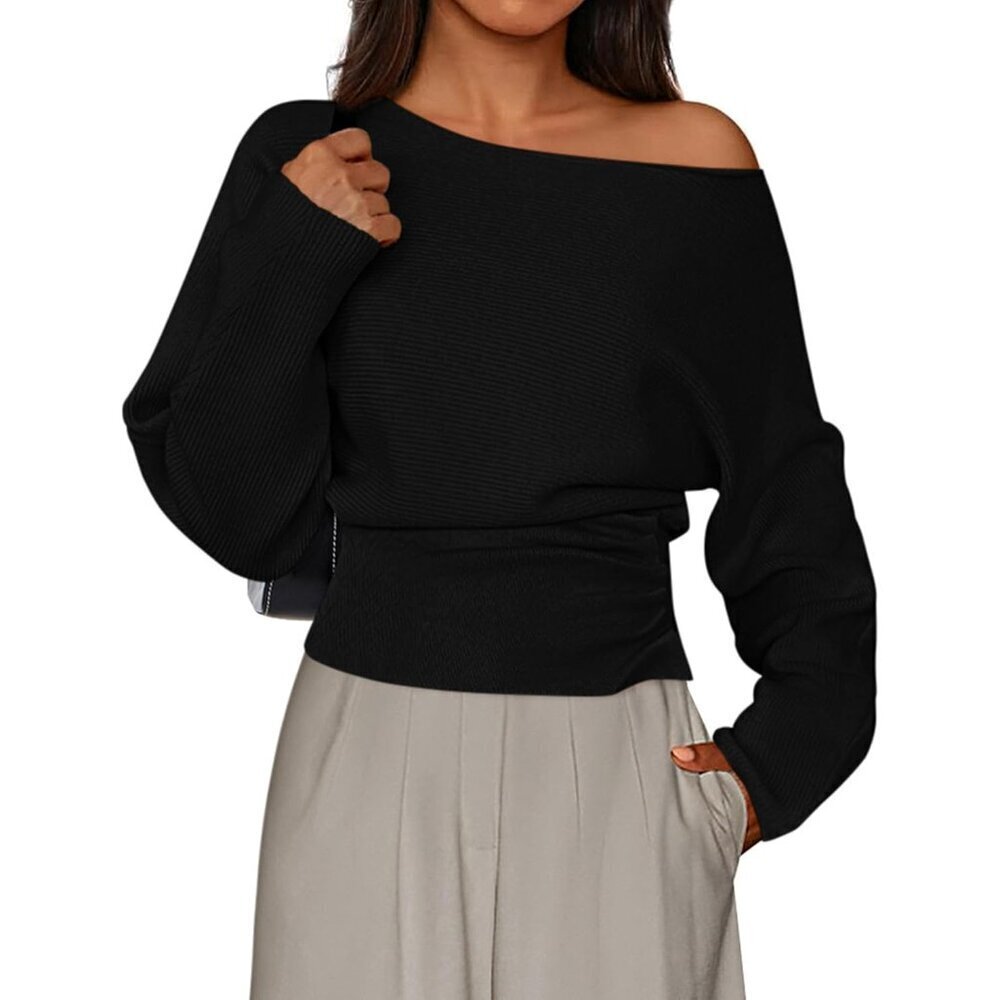 Women Off Shoulder Sweater Knit Long Sleeve Fall Casual Going Out Top